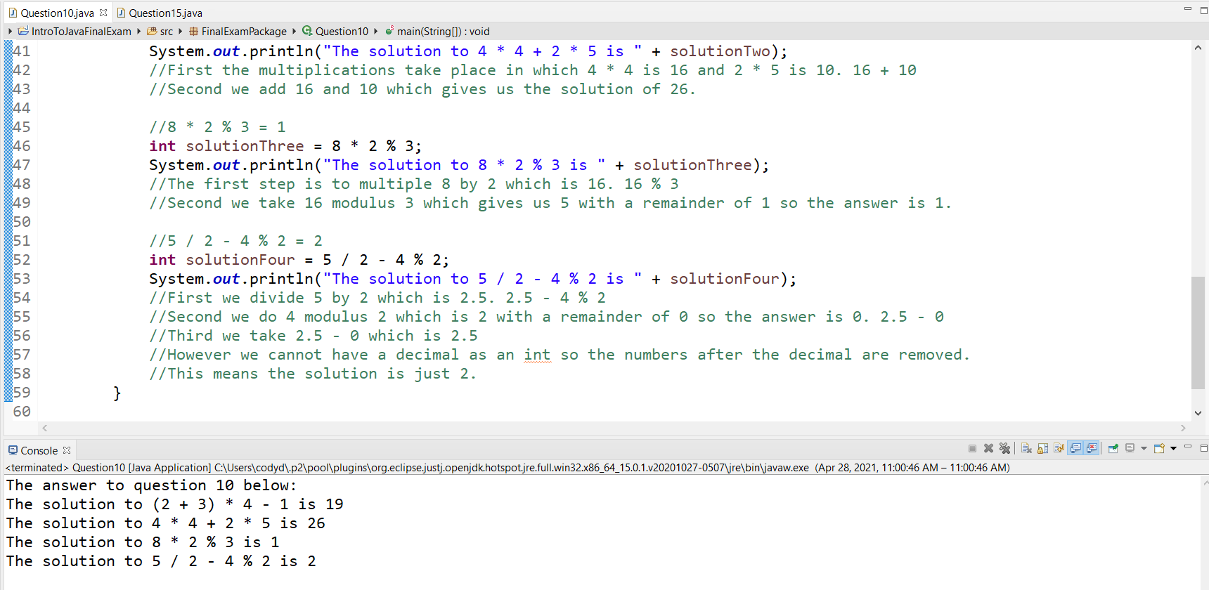 Beginning Java Final Exam and Final Project Samples
