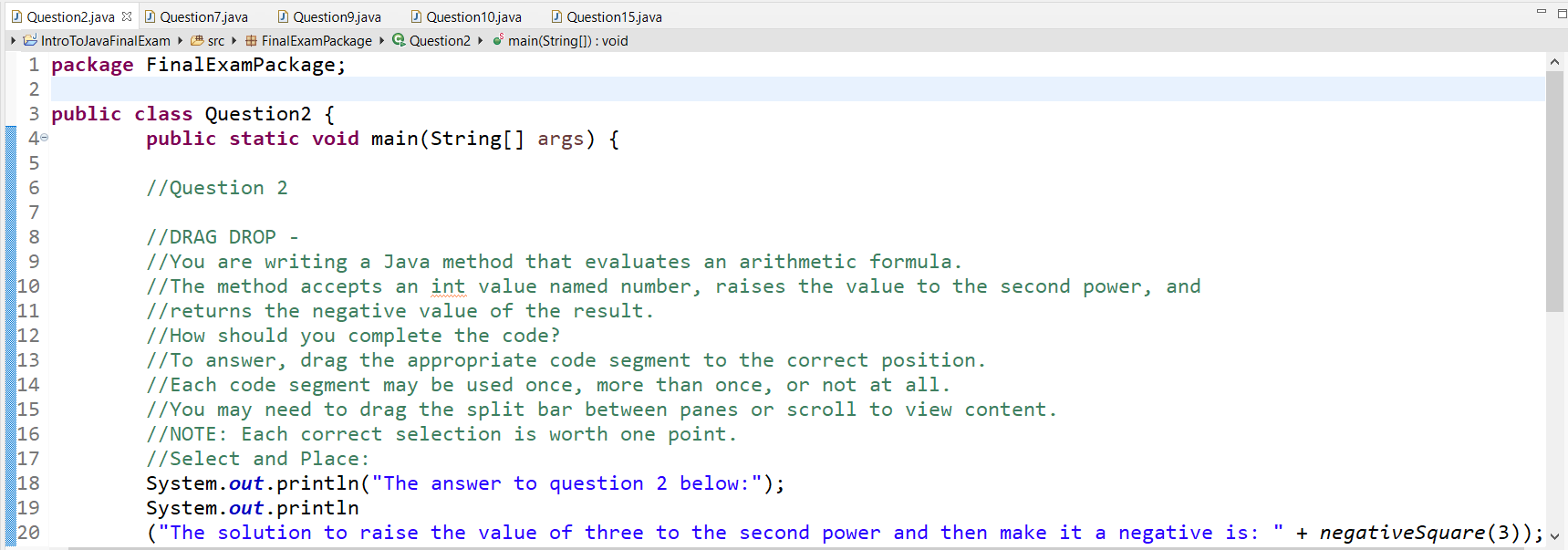 Beginning Java Final Exam and Final Project Samples
