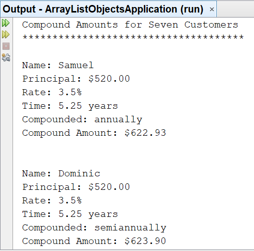 Array List Application Result 1-1