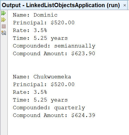 Linked List Application Result 1-2