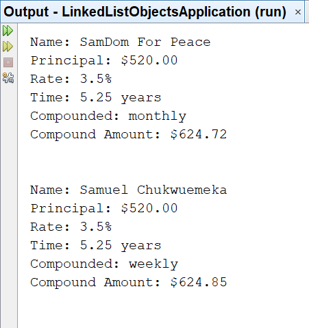 Linked List Application Result 1-3