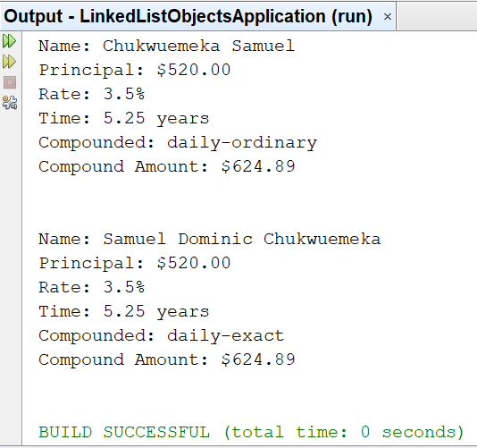 Linked List Application Result 1-4