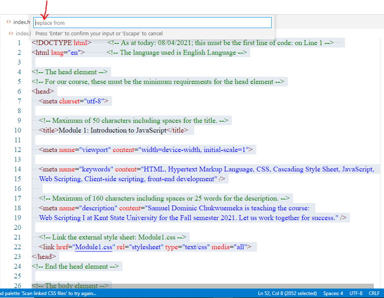 Visual Studio Code: Replace Word Instances 2