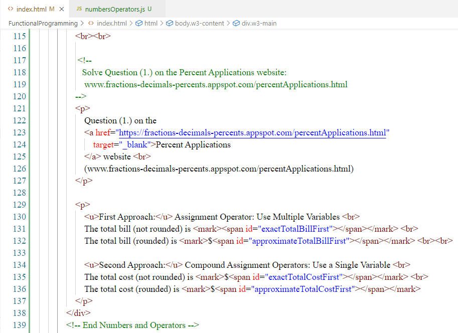 Numbers and Operators: HTML 1-3