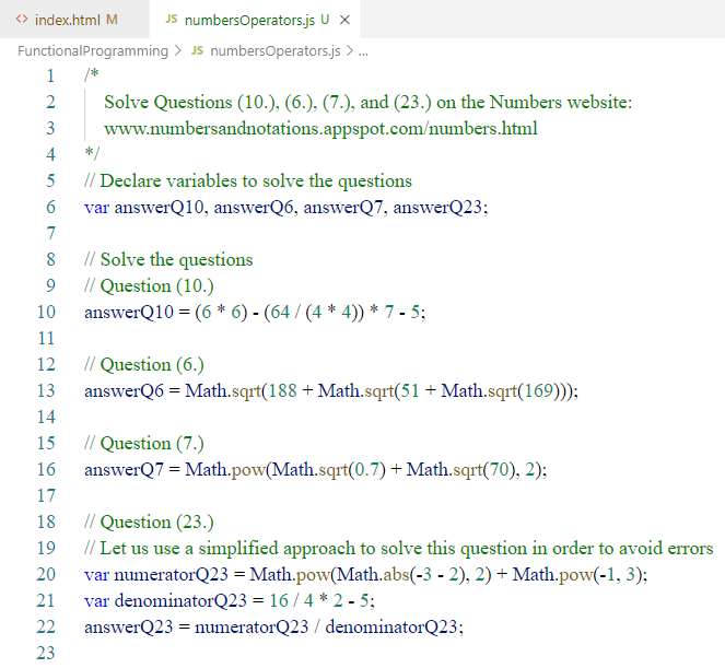 Numbers and Operators: JS 1-1