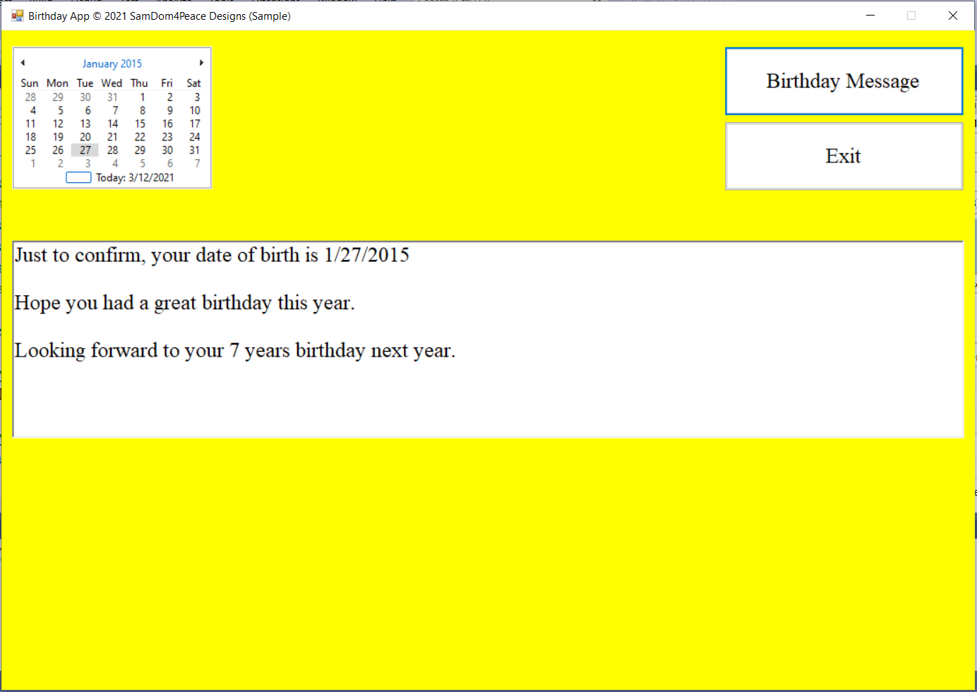 Birthday Desktop App Result 3