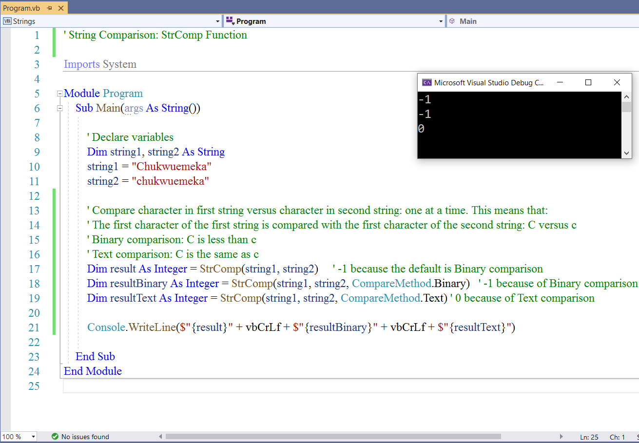 Compare Strings: StrComp Function