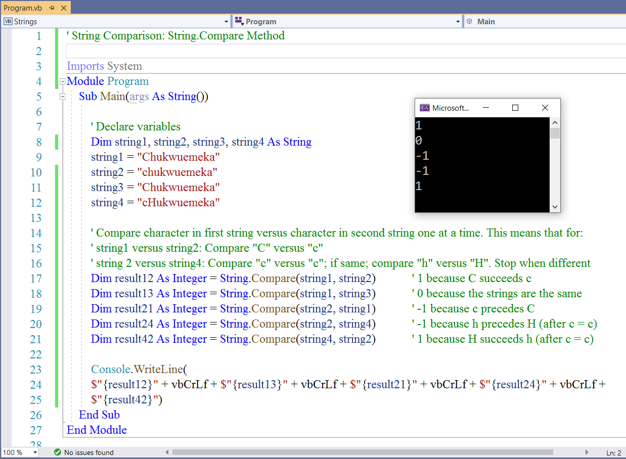 Compare Strings: String.Compare Method