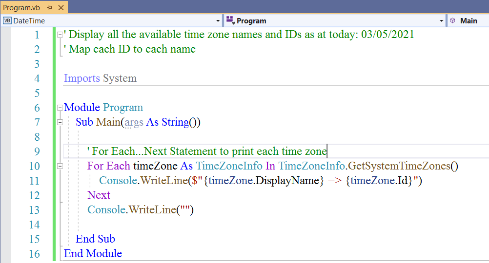 Code for Time Zones for Different Countries